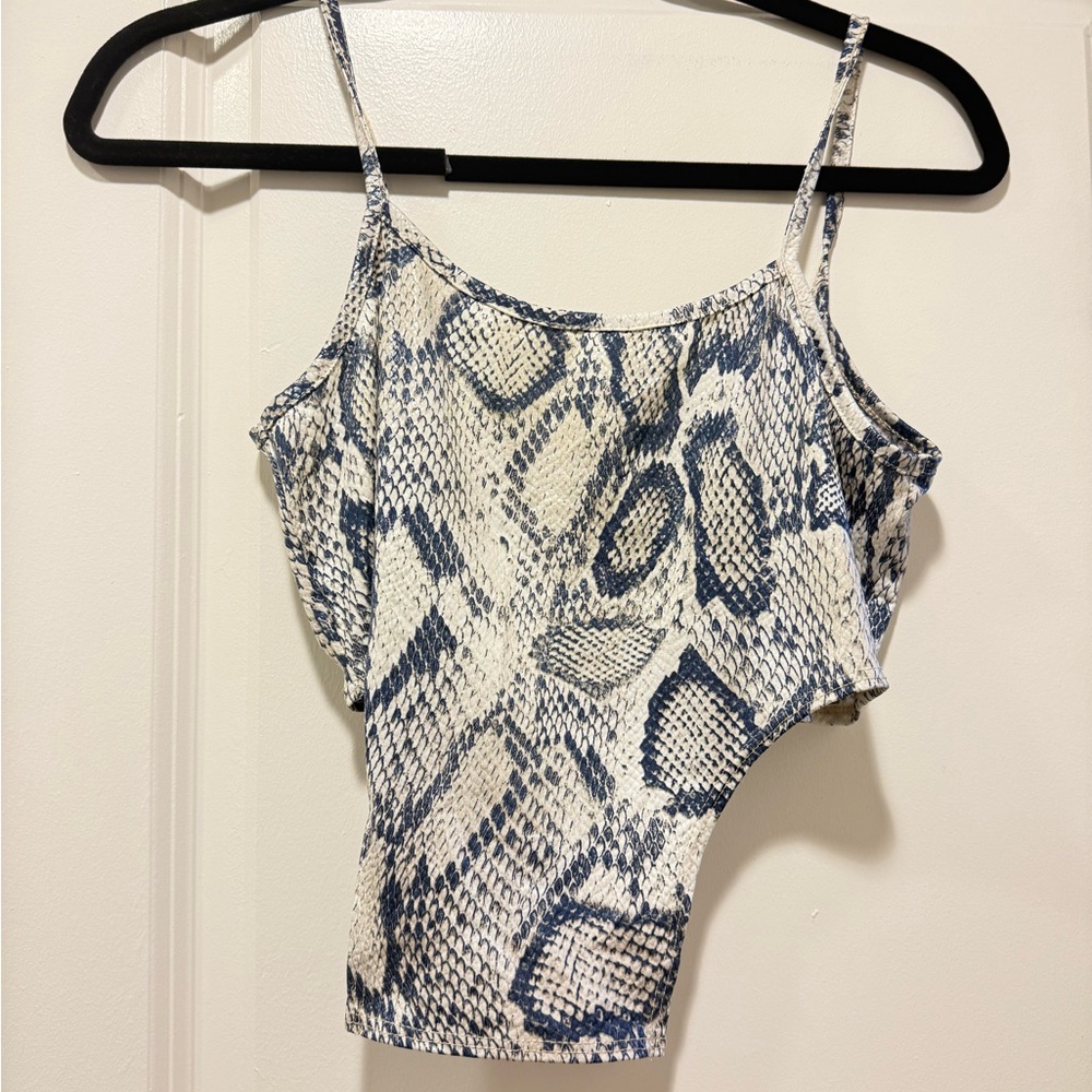 Fashion Nova Blue and White Snake Print Camisole